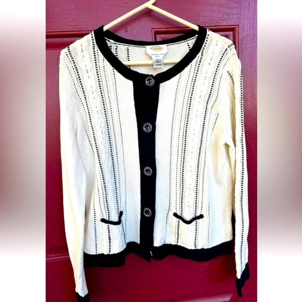 Vtg 90’s Talbots XL ivory nautical fisherman coastal grandma cardigan sweater